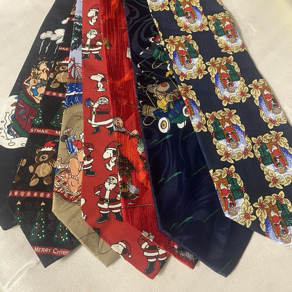 Vintage Christmas Ties Lot of 7 Snoopy Santa Hallmark Novelty Holiday Neckties